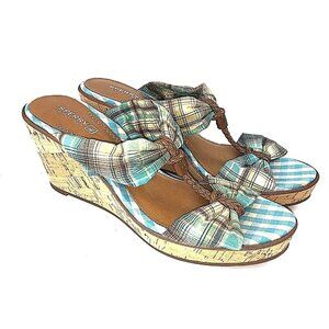 Sperry Top-Sider 9549734 Womens Shoes Wedge Heels US 9 M Plaid Fabric Cork